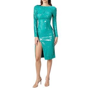 Dress the Population NEW Natalie Sequin Long Sleeve Slit Midi Dress Capri XL